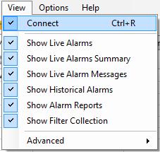 11 Connect The Alarm Viewer allows you to display alarm and event data from all alarm servers accessible in the system. To select the Alarm Server as the source of alarms to display 1.