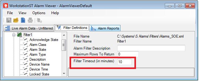 13.2 Alarm Filter Timeouts With the release of ControlST V04.07, a Filter Timeout field has been added to the alarm filter definition.