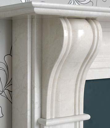 The casting looks quite exquisite with the rather grand Durham mantel in beige Crema Marfil pure marble.