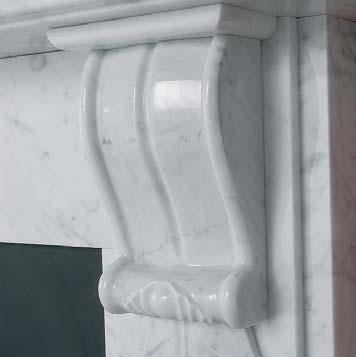 The Ashbourne is shown inside the Verona marble mantel in Italian Carrara (also available in black granite or Crema