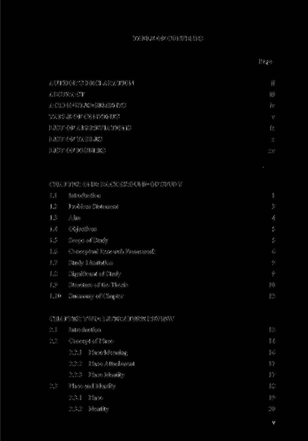 TABLE OF CONTENTS Page AUTHOR S DECLARATION ABSTRACT ACKNOWLEDGEMENTS TABLE OF CONTENTS LIST OF ABBREVIATIONS LIST OF TABLES LIST OF FIGURES ii iii iv V ix X