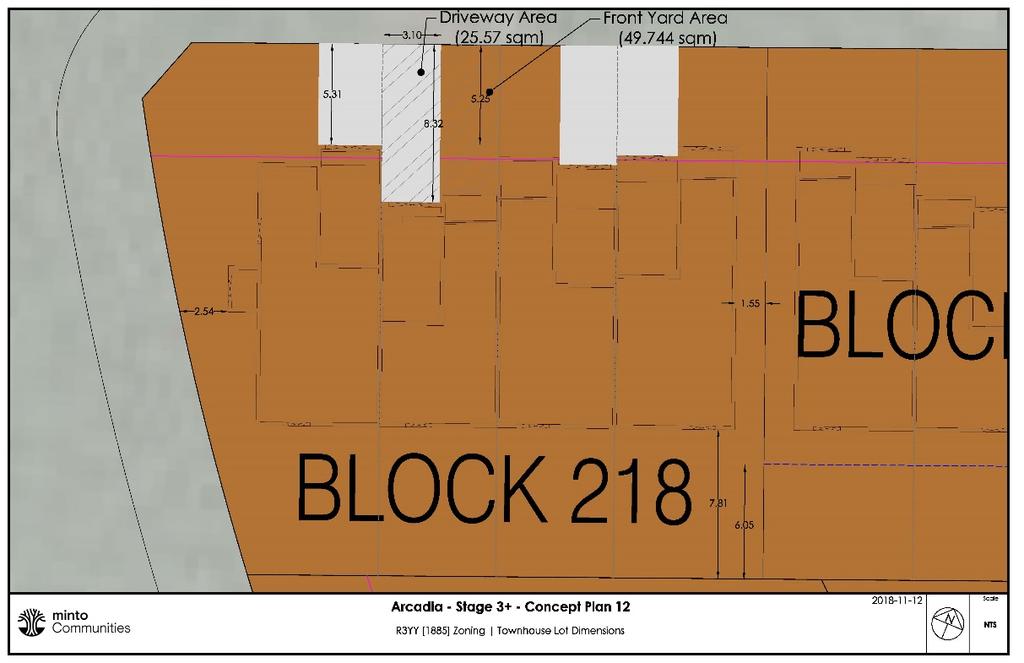 Figure 6 Proposed Unit and Driveway for Block 218 The models proposed by Minto for these Stages appear to conform to the provisions of Section 65 regarding the allowance for covered or uncovered