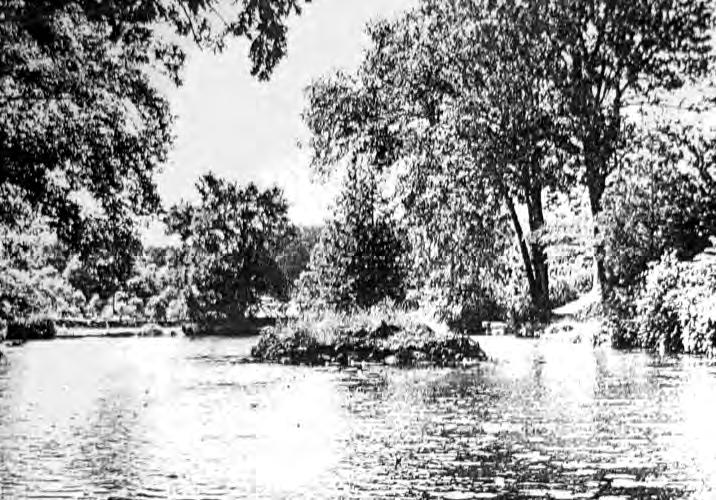 Left, Historic Photograph of Rock Hill Pond,   At right, contemporary digital