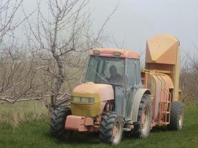 120 acres of organic apples presents a spraying challenge. 3 rigs @ 100 gallons/acre 2.6 2.