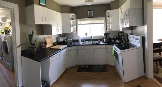 1. Kitchen Room Kitchen Walls and ceilings appear in good condition overall. Flooring is laminate. Heat register present. Accessible outlets operate.