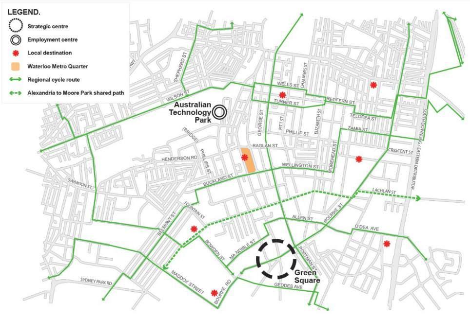 There are opportunities to enhance or deliver parts of these cycle routes as part of the contributions levied by Council as part of the Waterloo Metro Quarter OSD.