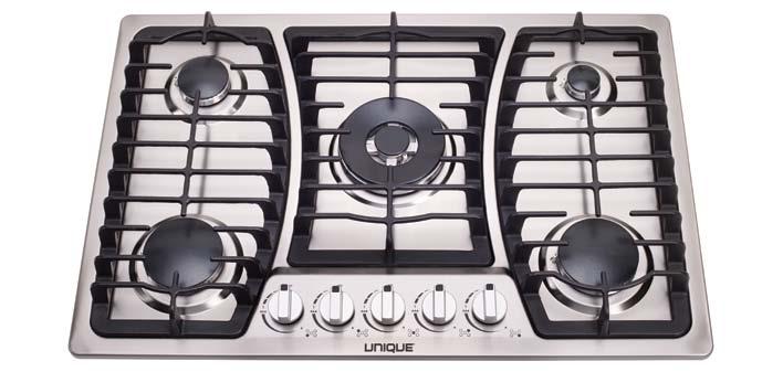 30 GAS COOKTOP UGP-30 CT1 stainless MODEL (shown) UGP-30 CT1 OPERATION Natural Gas (NG) or Propane (LPG) - comes set for NG, LPG orifices included DIMENSIONS: 30 x 20 x 4.