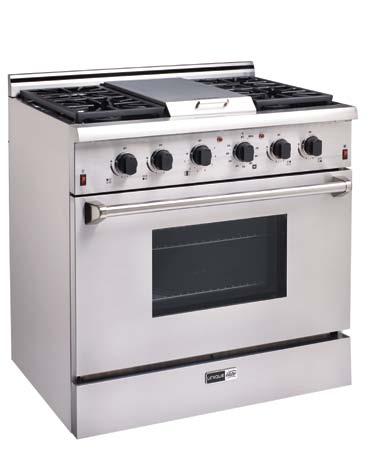 UniqUe elite 36 GAS RANGE electronic IgnItIon ON-GRID stainless MODEL (shown) UGP-36E ON1 OPERATION Set for natural gas (NG) - A propane (LPG) conversion kit is included DIMENSIONS: 39.75 x 36 x 27.