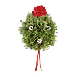 Holiday Evergreen Ball The hanging Holiday Ball consists of a flora-foam ball with fir boughs arranged to create the base.