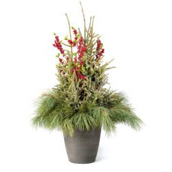 Holiday Centerpiece Our elegant Holiday Centerpiece is made with a long-lasting fir base and mixed greens in a high-quality basket.