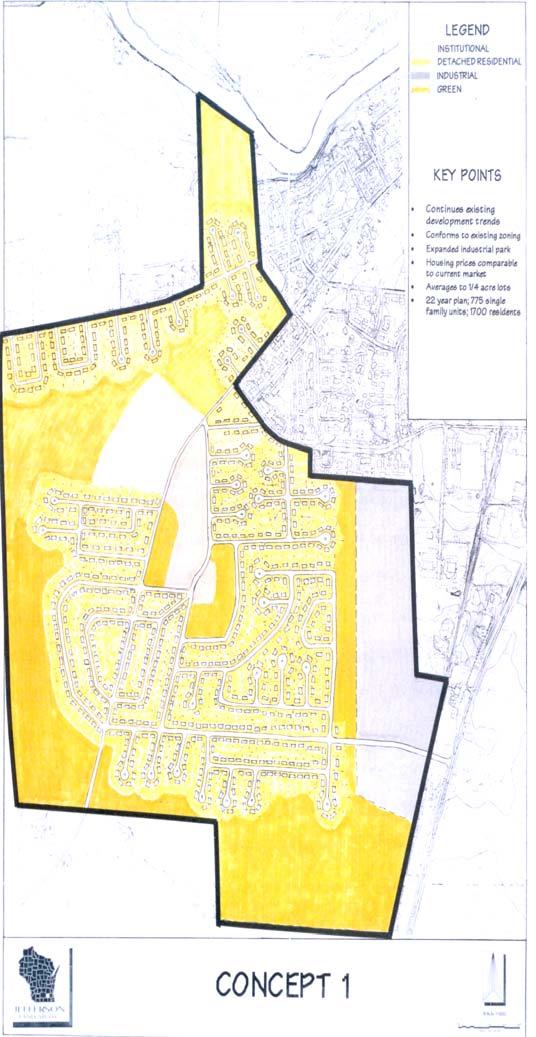 JEFFERSON COUNTY COUNTRYSIDE FARM LAND USE STUDY Concept 1 Option Represents a continuation of the type of development north of the site Lots are