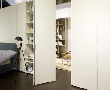 It is not possible to have pull-out elements, interior drawers, interior modules and inserts with storage boxes for double-sided hinged doors.