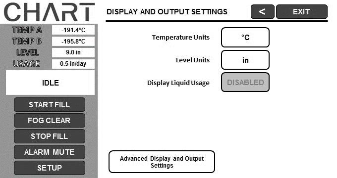 5. Press ENABLED or DISABLED next to Display Liquid Usage This will enable or disable the liquid usage feature.