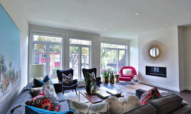 MAIN FLOOR Living Room High, nine foot ceiling Wide oak plank engineered hardwood floor Montigo