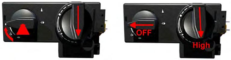 Set the right control knob to the high position, and the left control knob to the OFF position.