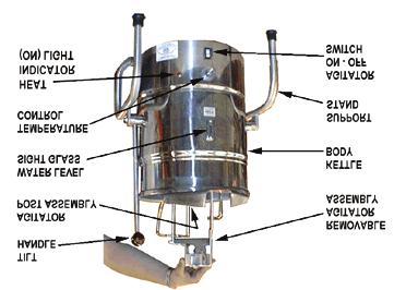 The body has a reinforced rim and a butterfly-shaped pouring lip. It is fitted with an integral water jacket. The kettle exterior has a bright semi-deluxe finish.
