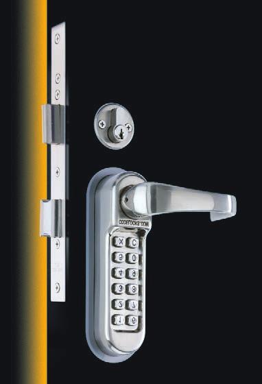 mechanical access control GM7101 Light duty push button mechanical digital lock with 60mm backset mortice latch and inside thumbturn. Door thicknesses 35mm to 65mm.