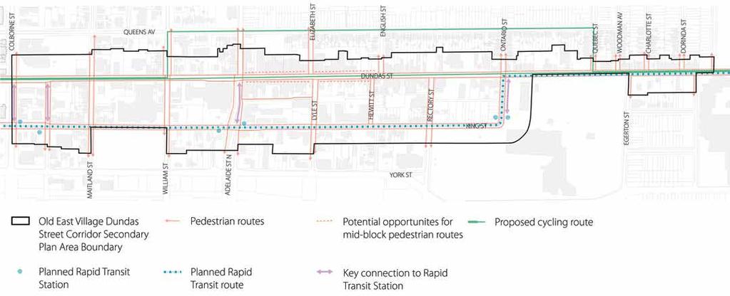 3.6 CONNECTIVITY AND MOBILITY The Old East Village Dundas Street Corridor Secondary Plan area is located in close proximity to established residential neighbourhoods, new high-rise residential