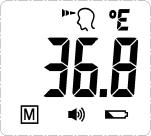 Screen Display Operating Instructions/Displayed State In forehead mode, temperature reading > 42.2ºC (109.9ºF) Description The thermometer sounds two short beeps.
