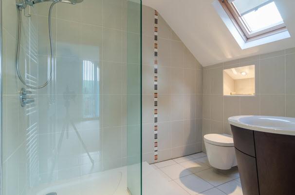 ENSUITE SHOWER ROOM: Walk-in shower cubicle, thermostatic control sink unit, wash hand basin in