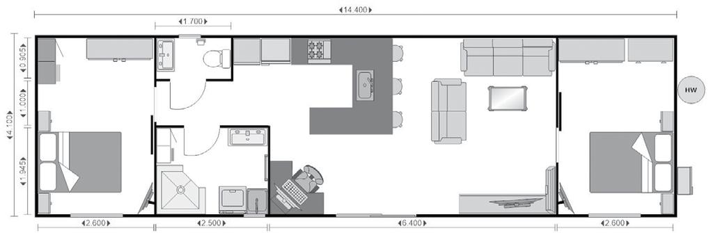 2m and customise with two bedrooms, large living area and combined laundry and