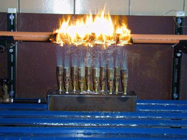 Fire Endurance Testing of Water-filled CPVC Pipe test requirements were : pipe: 1 ¼ SDR 13.5 (PN 16) temperature from 900 C t o 1200 C flow rate ca.