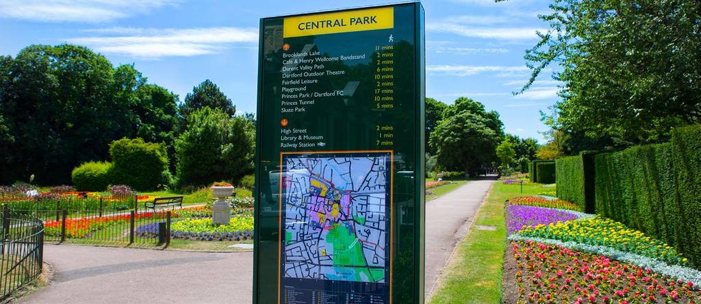 Dartford Council engaged Reade Signs to implement a new wayfinding strategy, installing fingerposts and monoliths across the town centre and its green spaces to showcase why it s such a great place