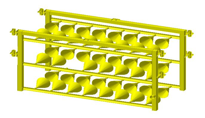 F. CAD MODEL OF NOZZLE FRAME: The nozzle frame is made up of SS304 this material are high strength and corrosive resistance with the dimensions are 1500*1500*400mm.