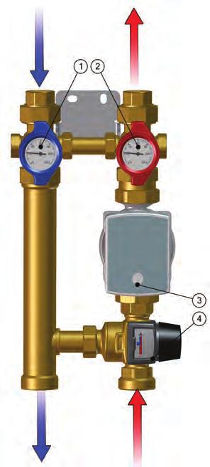 3 Overview of components A B 1 Ball valve with thermometer (return) and gravity brake 2 Ball valve with thermometer (supply) and