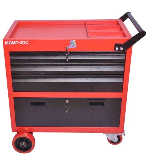 Model :- 3DCE Model :- 3DCE. Tool Trolley With 3 Drawers & Cabin. (Economy). 1) Small compact design with full features. 2) Strong handle for easy action. 3) Central locking with cylindrical key.