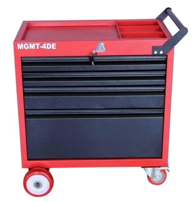 Model :- 4DE. Tool Trolley With 4 Drawers. (Economy). 3) 30 to 50 Kgs. load capacity per drawer depending on drawer size. 4)Different size drawers for storing different tools.