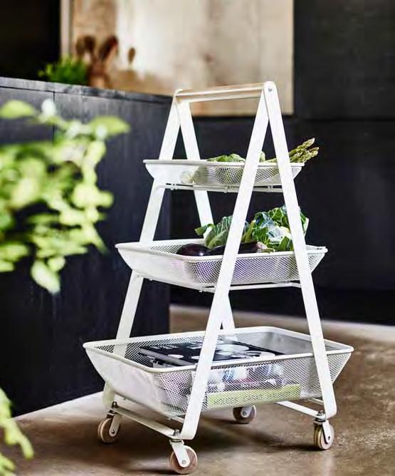 15 RISATORP kitchen trolley & baskets PH123243 For the new RISATORP kitchen trolley, designer Wiebke Braasch wanted to combine a trolley that was also perfect for storing fruits and vegetables.