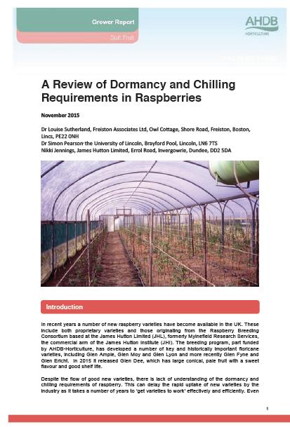 Dormancy investigations Review of historical development data and Met Site records at JHI (Louise Sutherland, RBC Chairman) Dormancy and chilling in raspberries published by AHDB as a KT Note