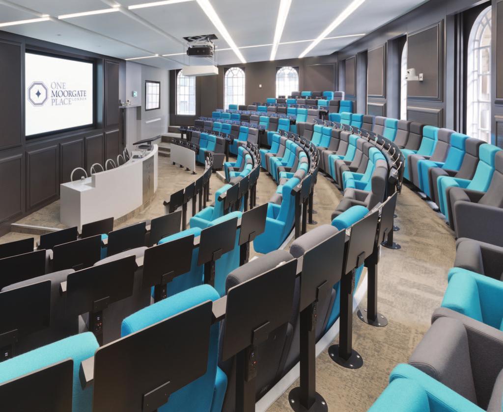 AUDITORIUM AND LOUNGE STIMULATING DEBATES WITHIN HISTORIC WALLS The auditorium and its adjoining lounge brings a fresh, modern space to One Moorgate Place.