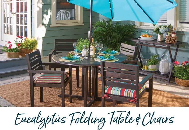10 Our round eucalyptus wood dining tables feature a folding top and gate leg support base for easy setup and storage.