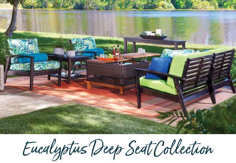 8 Get deeper seating and comfort and create a customized look for your space with our durable eucalyptus wood outdoor patio furniture.