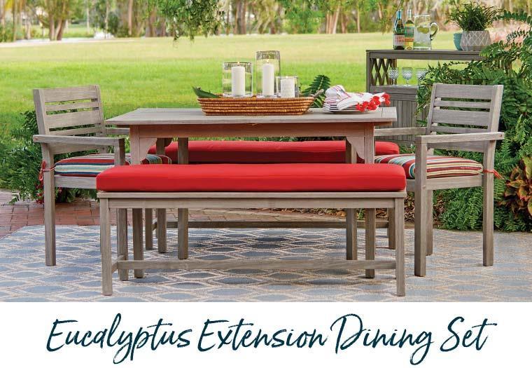 9 Our sturdy eucalyptus wood dining table expands from 60" to 72", seating up to 8 people comfortably.