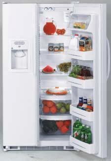 Side-by-side refrigerators: GE Rethought. Reinvented. Revolutionized. All Models Include: FrostGuard technology LightTouch!