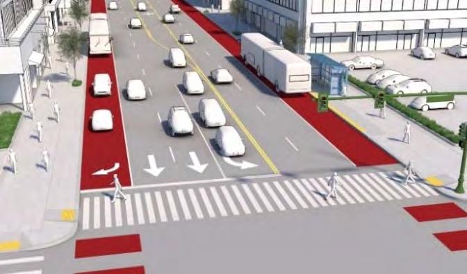 more exclusive lane and whether the bus would travel in the right lane, near the curb, or within the center/median of the roadway.