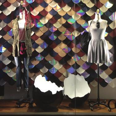 The avian inspired window display, with its luminous,