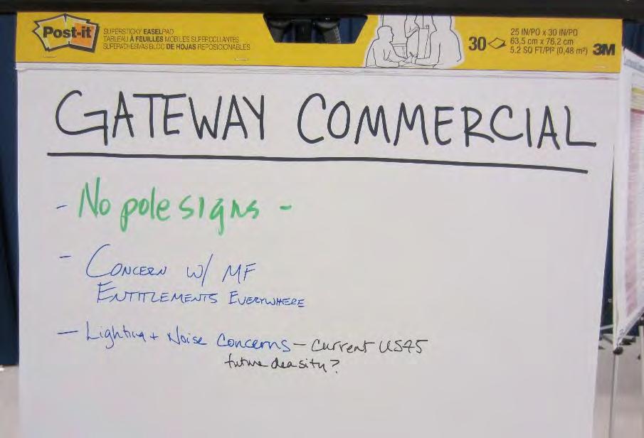 Community Workshop Gateway Commercial Feedback General comments: - No pole signs - Concern with multi-family entitlements
