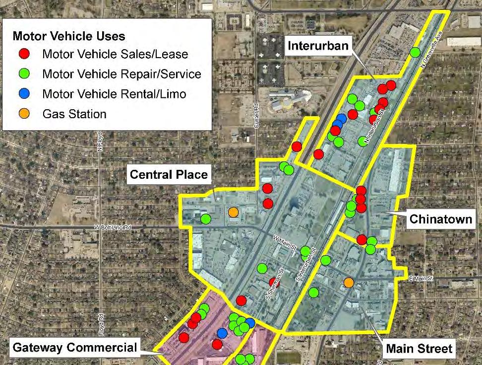 Existing Auto-Related Uses Central Sub-districts The largest concentration of existing motor vehicle related uses occurs with the Interurban Sub-district (22 businesses) These uses are all