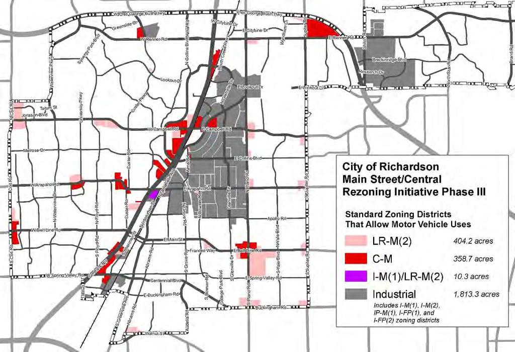 Existing Auto-Related Uses Where they can Locate There are standard zoning districts available throughout the city for