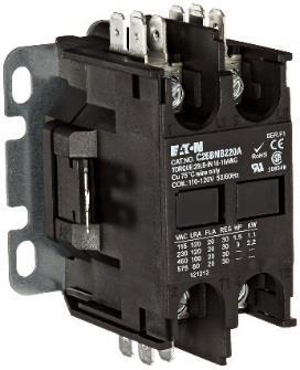 EATON C25BNB220A Compact Contactor. 20A Inductive Current Rating, 120VAC Coil Voltage.