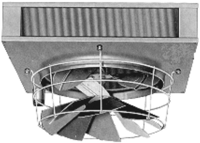 Figures 30 and 31 show full views of the vertical steam and hot water unit with a Louver Cone Diffuser and OSHA Fan Guard attached.