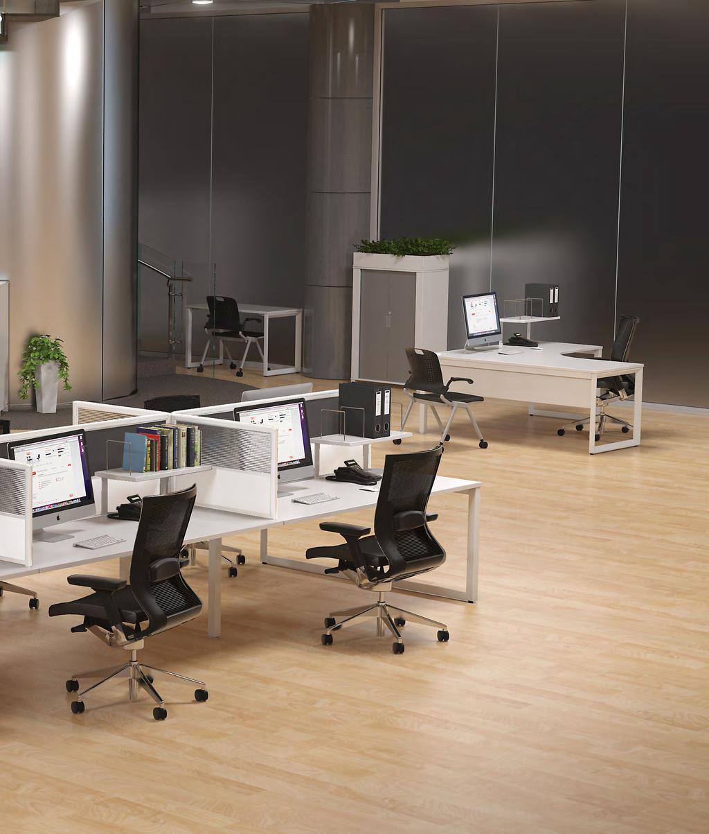 Anvil 6 Pod Desks with Split Screens, Anvil 90 Workstation and Anvil Single Desk combined with Axis