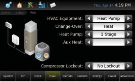 Configuring a Heat Pump or Dual Fuel System 1 Press the hvac Button The hvac screen should appear. 3 Select Heat Pump 2 Read the Disclaimer See WARNING below. When you are finished press ok.