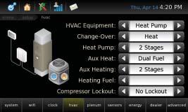 6 Select the Aux Heat Source 8 Select the Heating Fuel Type Depending on your configuration, your screen may appear different.