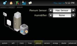 Adding a Plenum Sensor or Humidifier The Plenum screen allows you to configure Emme Core to control a humidifier and receive information from an Emme Plenum Sensor.