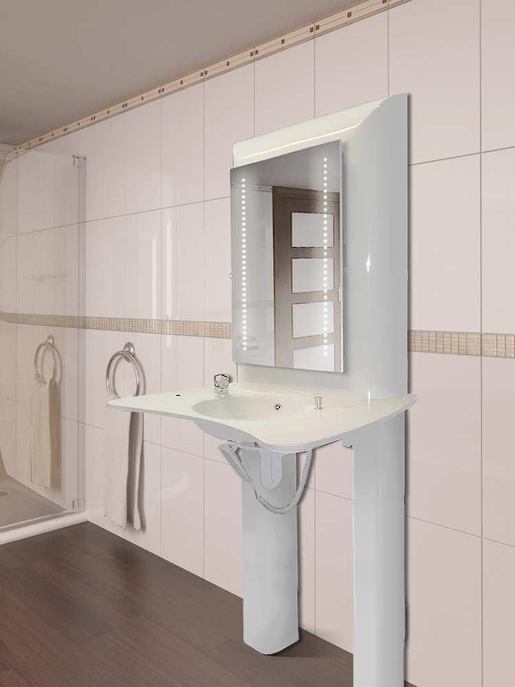 A KINGKRAFT VARIABLE HEIGHT BASIN (Different versions / styles could be supplied other than the design shown below) Integral Light Mirror mounted on Top Cover (containing raising / lowering